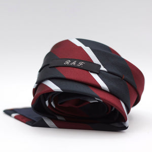 Holliday &amp; Brown 100% Jacquard Silk Tipped "R.A.F." Regimental Tie Burgundy, Black and White Stripes Handmade in Italy 8 cm x 148 cm