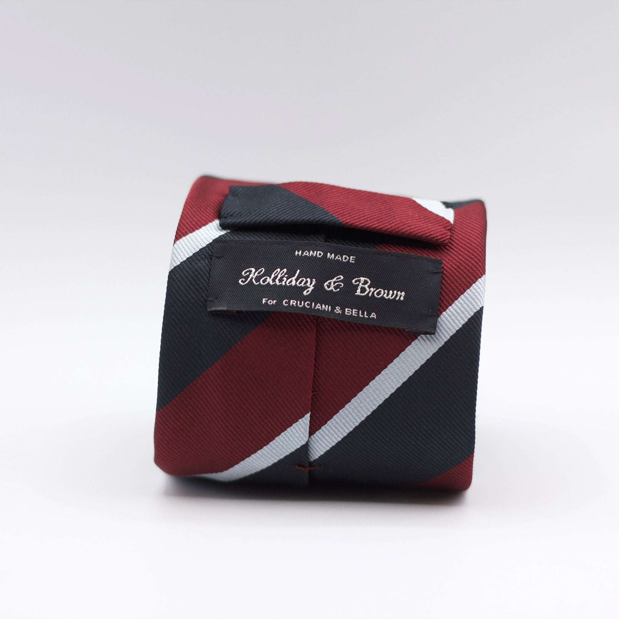 Holliday &amp; Brown 100% Jacquard Silk Tipped "R.A.F." Regimental Tie Burgundy, Black and White Stripes Handmade in Italy 8 cm x 148 cm