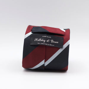 Holliday &amp; Brown 100% Jacquard Silk Tipped "R.A.F." Regimental Tie Burgundy, Black and White Stripes Handmade in Italy 8 cm x 148 cm