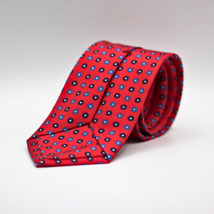 Cruciani &amp; Bella 100% Printed Silk Self-Tipped Red, Blue and Light Blue Daisies Tie Handmade in Rome, Italy. 8 cm x 150 cm