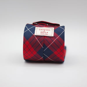 Cruciani &amp; Bella 100% Woven Jacquard Silk Self Tipped Red, Blue and White Tartan Tie Handmade in Italy 8 cm x 150 cm