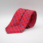 Cruciani &amp; Bella 100% Printed Silk Self-Tipped Red, Light Blue and Blue Daisies Tie Handmade in Rome, Italy. 8 cm x 150 cm