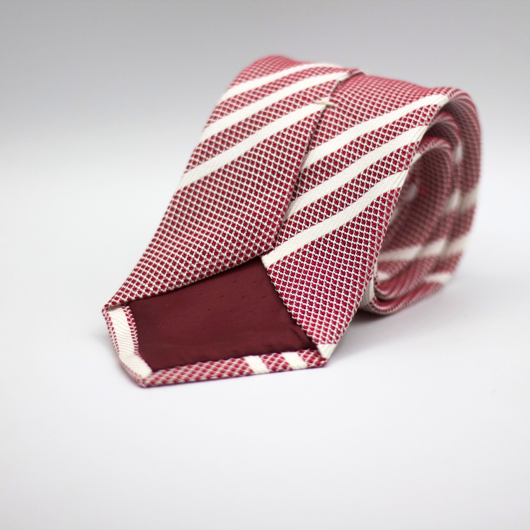 Cruciani &amp; Bella 100% Silk Garza Grossa Woven in Italy Tipped Red, White Stripes Tie Handmade in Italy 8 cm x 150 cm