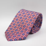 Cruciani & Bella 100% Silk Printed Self-Tipped Red and White, Light Blue Motif Tie Handmade in Rome, Italy. 8 cm x 150 cm