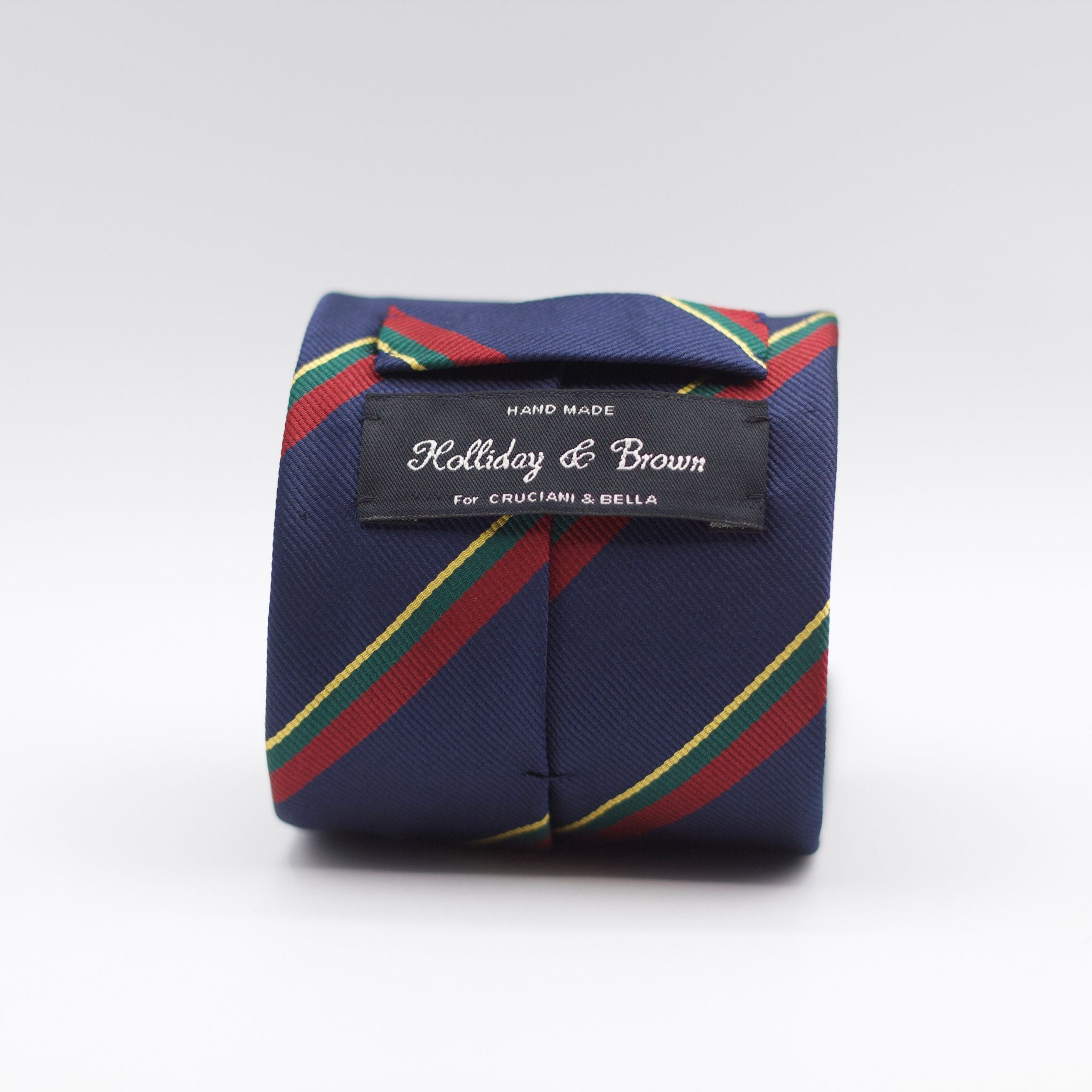 Holliday &amp; Brown 100% Jacquard Silk Tipped "Royal Marines" Regimental Tie Blue, Red, Green and Yellow Stripes Handmade in Italy 8 cm x 148 cm