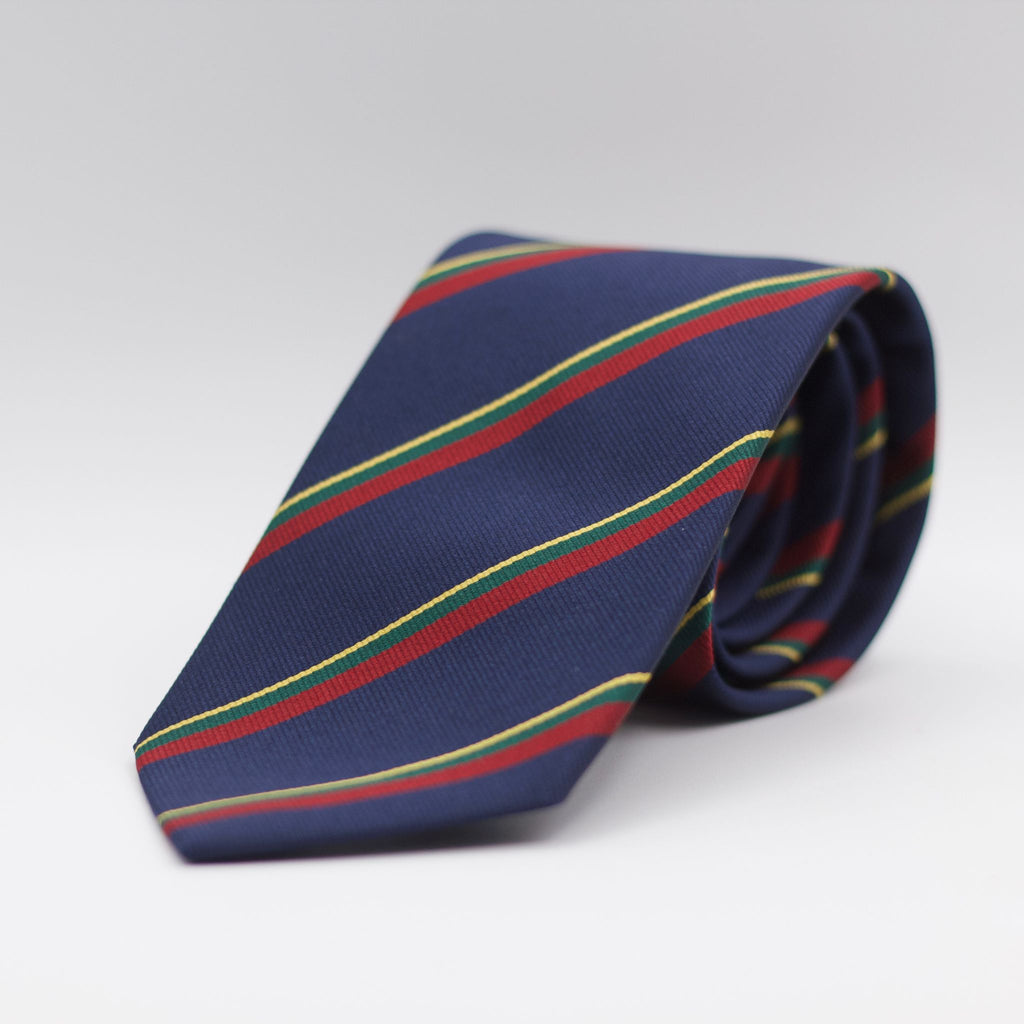 Holliday &amp; Brown 100% Jacquard Silk Tipped "Royal Marines" Regimental Tie Blue, Red, Green and Yellow Stripes Handmade in Italy 8 cm x 148 cm