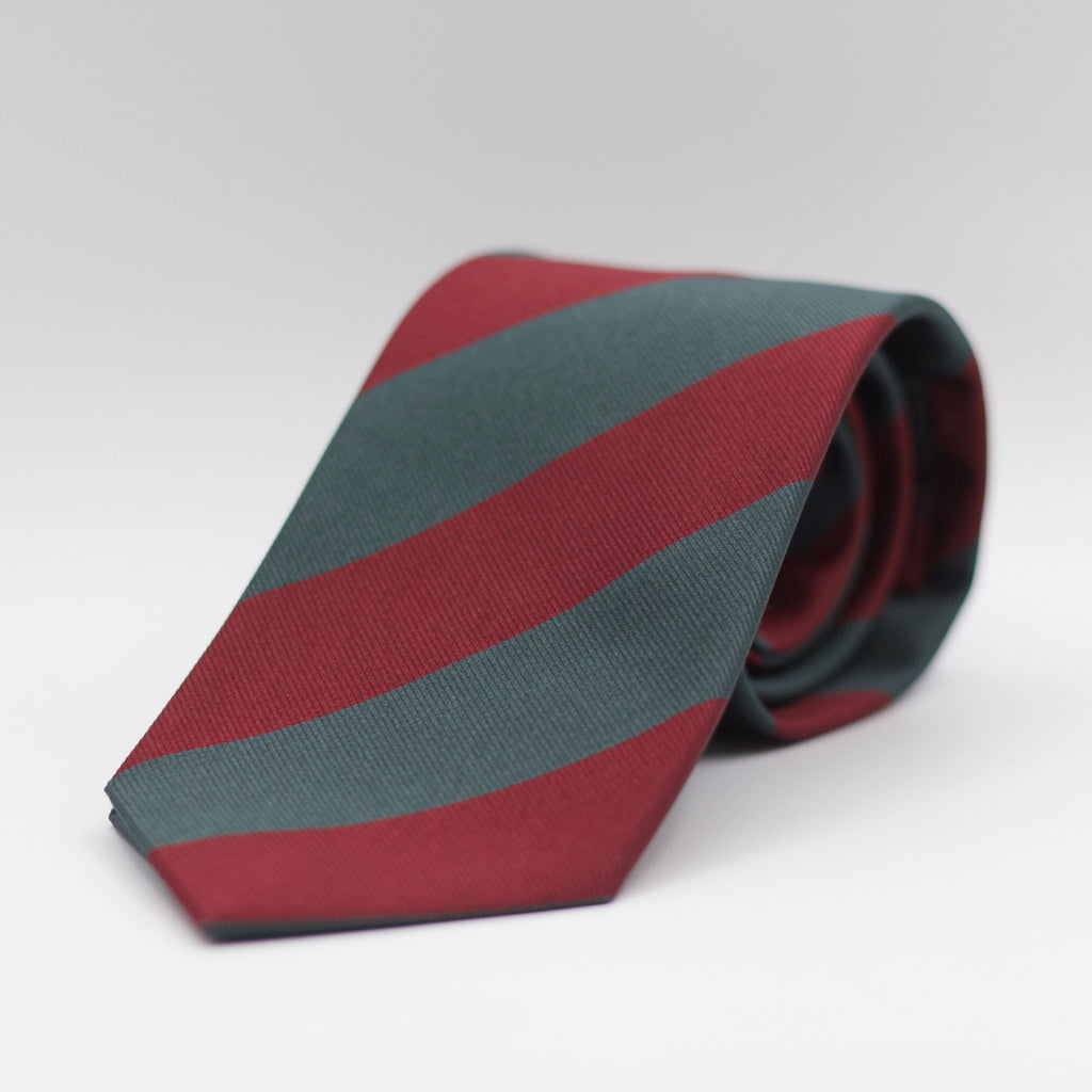 Holliday &amp; Brown 100% Jacquard Silk Tipped "Sherwood Foresters" Regimental Tie Burgundy, Grey/Green Stripes Handmade in Italy 8 cm x 148 cm