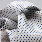 Cruciani &amp; Bella
100% Silk
Printed
Self-Tipped
White, Blue Pin Dots Tie
Handmade in Rome, Italy.
8 cm x 150 cm
#7798