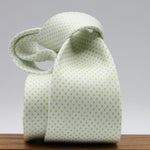 Cruciani &amp; Bella
100% Printed Silk

Self-Tipped
White, Green Lime Pindots Tie
Handmade in Rome, Italy.

8 cm x 150 cm
#8856