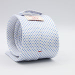 Cruciani &amp; Bella
100% Printed Silk

Self-Tipped
White and Light Blue Pindots Tie&nbsp;
Handmade in Rome, Italy.

8 cm x 150 cm
#8857
