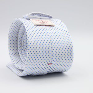 Cruciani &amp; Bella
100% Printed Silk

Self-Tipped
White and Light Blue Pindots Tie&nbsp;
Handmade in Rome, Italy.

8 cm x 150 cm
#8857