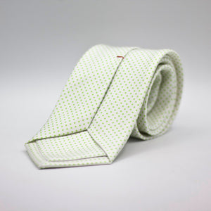 Cruciani &amp; Bella 100% Printed Silk Self-Tipped White, Green Lime Pindots Tie Handmade in Rome, Italy. 8 cm x 150 cm