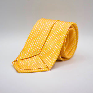 Cruciani &amp; Bella 100% Printed Silk Self-Tipped Yellow, White Pindots Tie&nbsp; Handmade in Rome, Italy. 8 cm x 150 cm