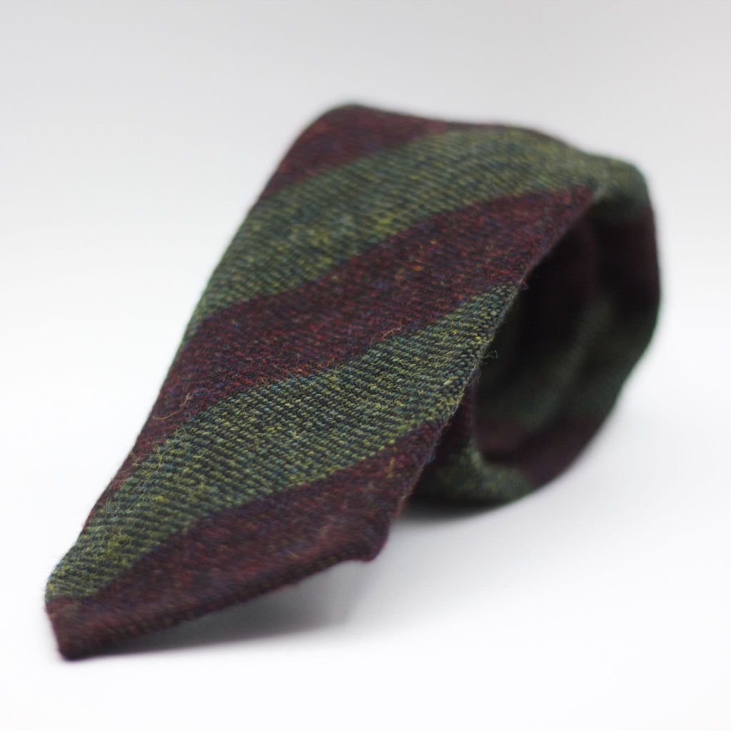 Cruciani & Bella 100% Shetland Tweed  Unlined Hand rolled blades Green and Burgundy stripes Handmade in Italy 8 cm x 150 cm