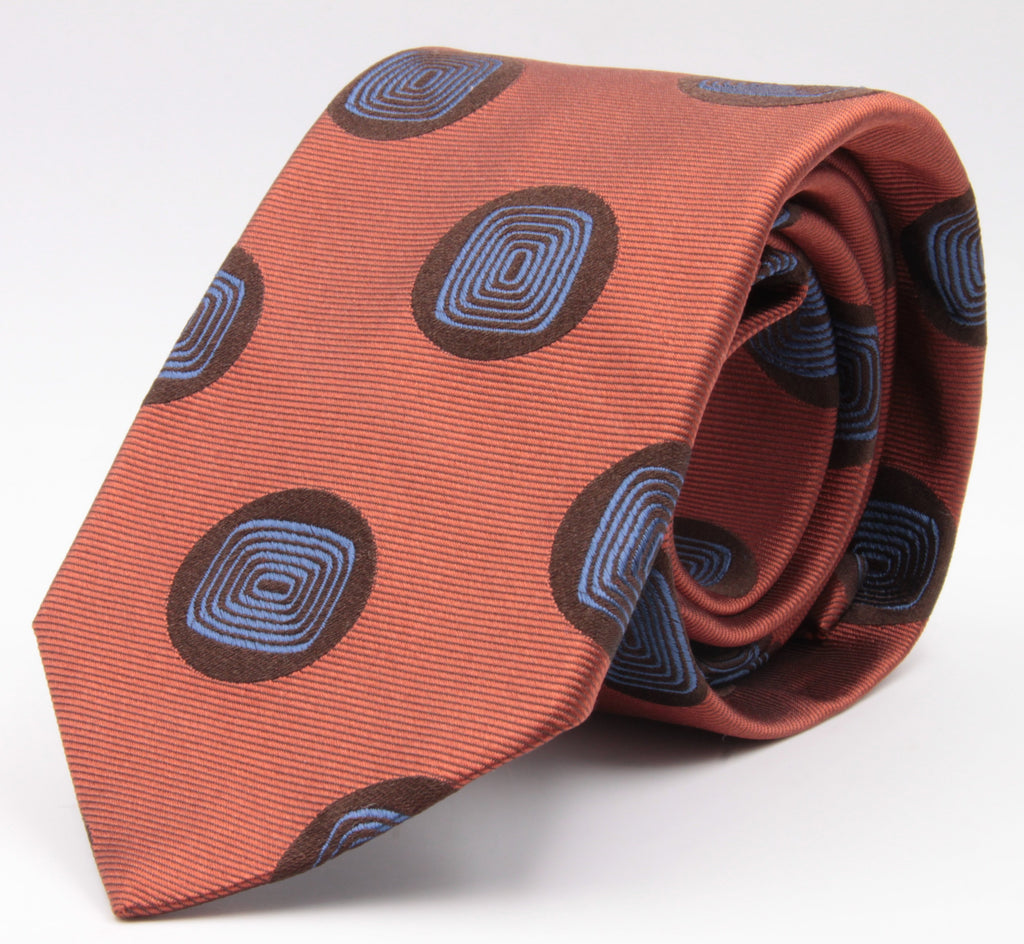 Cruciani & Bella 100% Silk Jacquard  Tipped Orange and Sky-Blue Medallions Tie Handmade in Italy 8 cm x 150 cm #3776