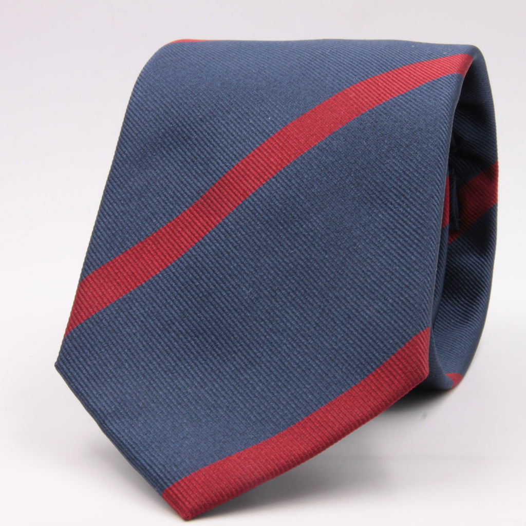 Holliday & Brown for Cruciani & Bella 100% Silk Jacquard  Regimental "Lincolnshire Regiment" Blue and Red stripes tie Handmade in Italy 8 cm x 150 cm #5437