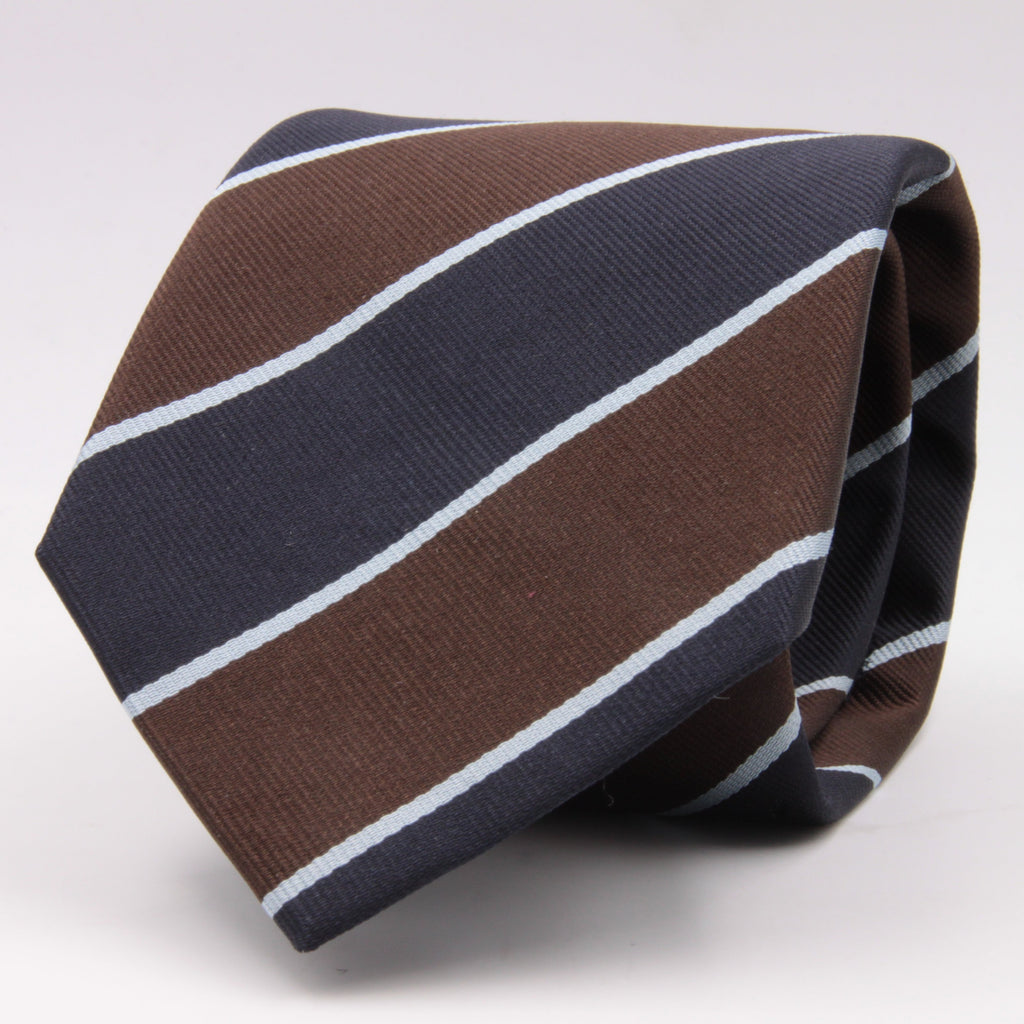 Holliday & Brown for Cruciani & Bella 100% Silk Jacquard  Regimental "University College Hospital" Blue, Brown and Light Blue stripes tie Handmade in Italy 8 cm x 150 cm #5117