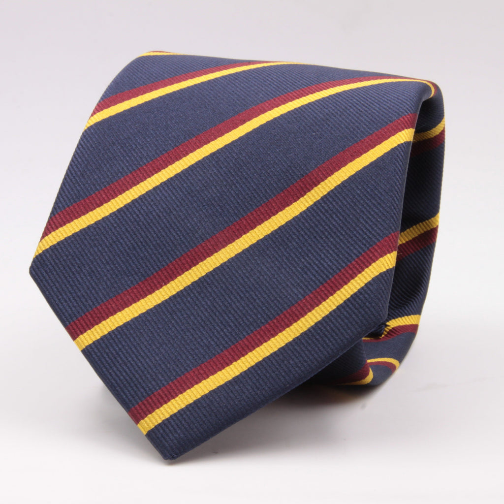 Holliday & Brown for Cruciani & Bella 100% Silk Jacquard  Regimental "Old Bridlington" Blue, Red and Yellow stripes tie Handmade in Italy 8 cm x 150 cm #5119