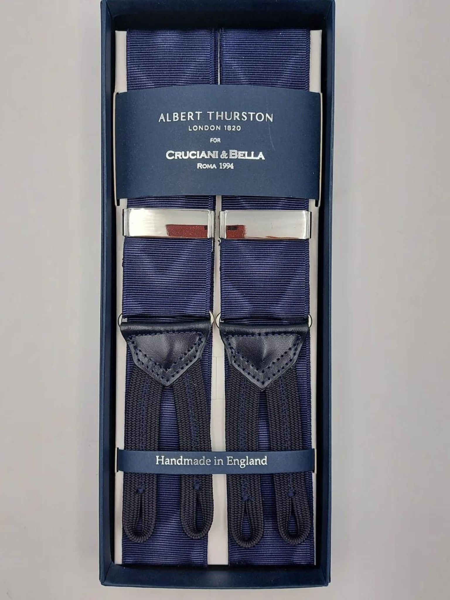 Albert Thurston Navy Blue Moire Braces Navy Braid Ends and Tabs