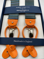 Albert Thurston for Cruciani & Bella Made in England 2 in 1 Adjustable Sizing 35 mm elastic braces Orange and Green Stripes Y-Shaped Nickel Fittings #4881