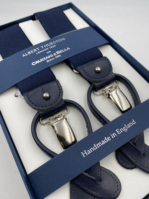 Albert Thurston for Cruciani & Bella Made in England 2 in 1 Adjustable Sizing 35 mm elastic braces Navy Blue Plain Y-Shaped Nickel Fittings #4886