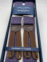 Albert Thurston for Cruciani & Bella Made in England Adjustable Sizing 35 mm elastic  braces Blue and Brown Paisley Motif Braid ends Y-Shaped Nickel Fittings Size: L #4284