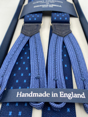 Albert Thurston for Cruciani & Bella Made in England Adjustable Sizing 25 mm elastic braces Navy Blue Motif Braid ends Y-Shaped Nickel Fittings Size: L #4893