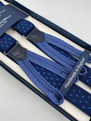 Albert Thurston for Cruciani & Bella Made in England Adjustable Sizing 25 mm elastic braces Navy Blue Motif Braid ends Y-Shaped Nickel Fittings Size: L #4893