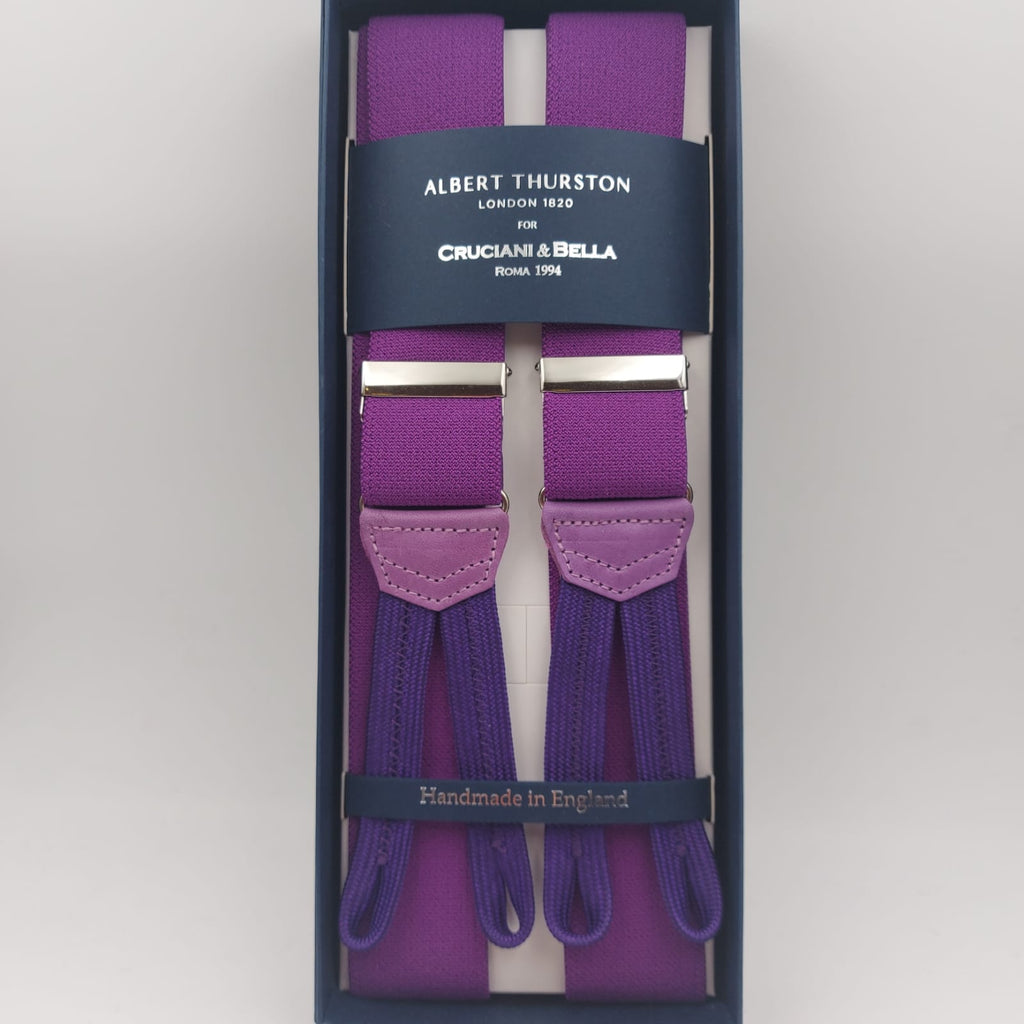 Albert Thurston for Cruciani & Bella Made in England Adjustable Sizing 35 mm Elastic Braces Purple Plain Color Braces Braid ends Y-Shaped Nickel Fittings Size: L #6229